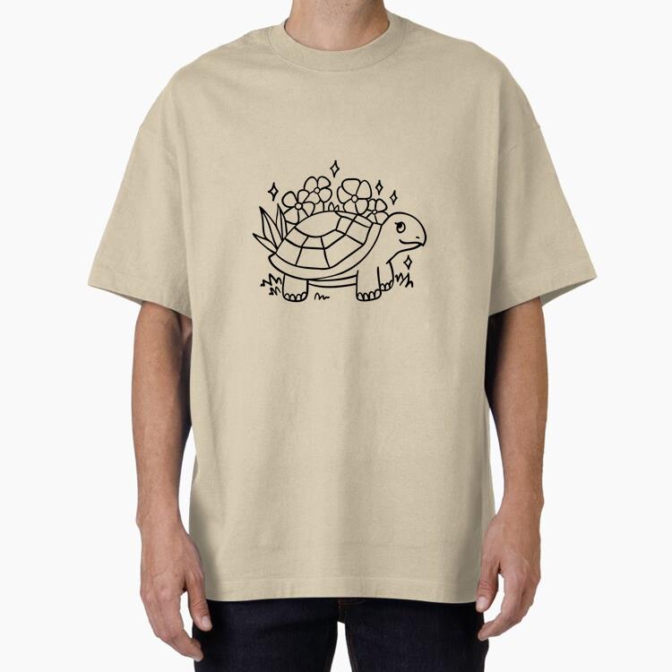 Adorable Turtle Design With Flowers And Sparkles Oversized T-Shirt 