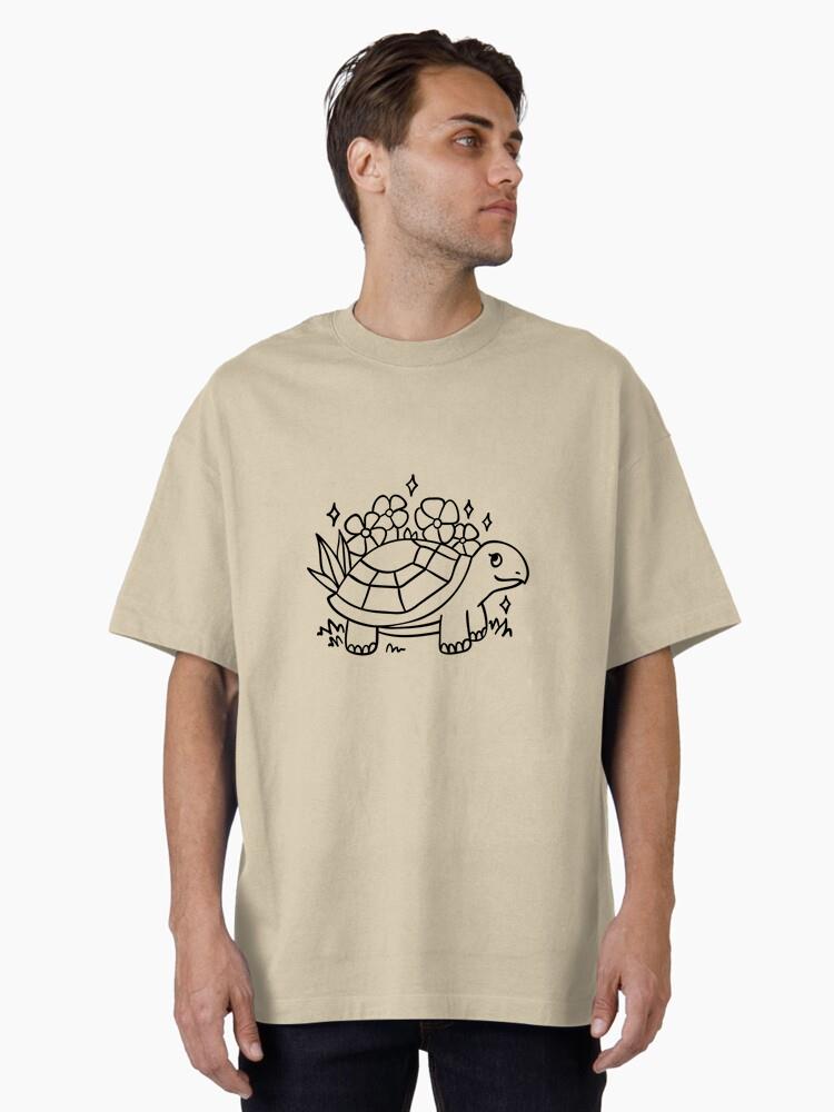 Adorable Turtle Design With Flowers And Sparkles Oversized T-Shirt - Image 2