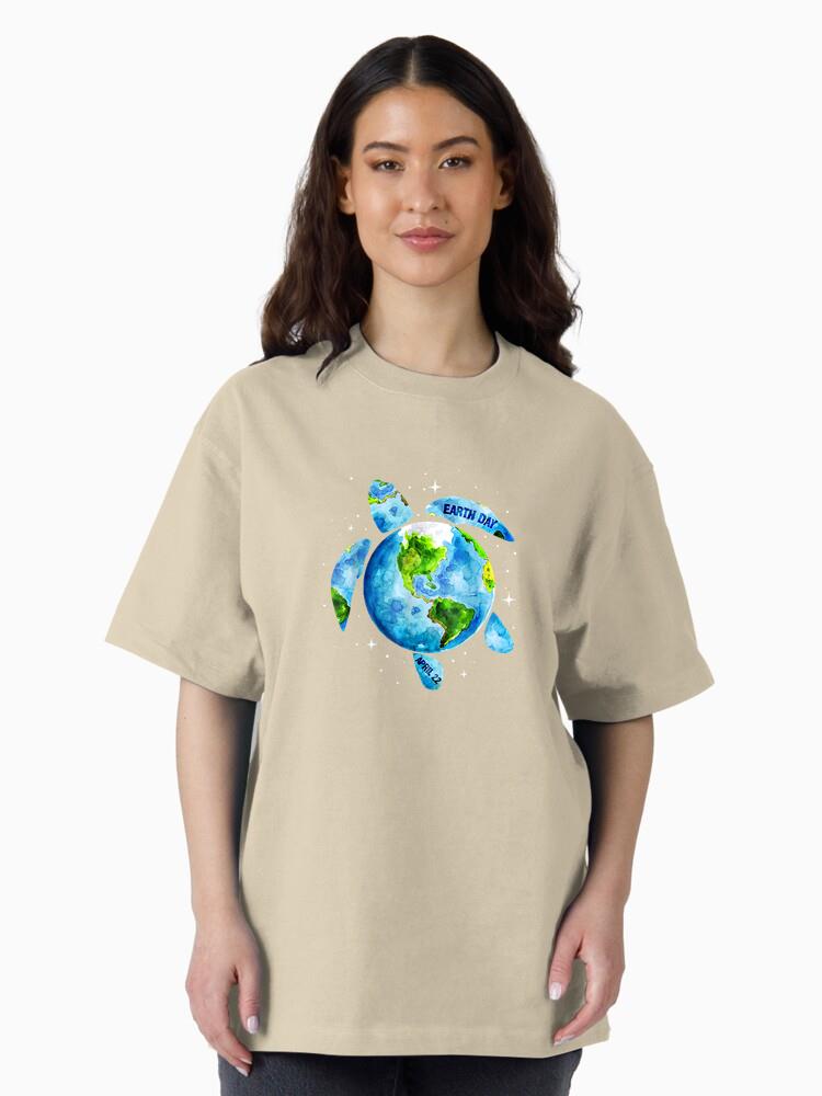 Earth Day 2022 Restore Earth Sea Turtle Art Save the Planet Oversized T-Shirt - Image 3