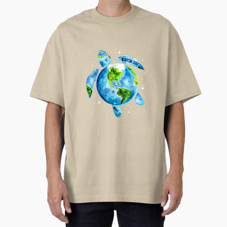 Earth Day 2022 Restore Earth Sea Turtle Art Save the Planet Oversized T-Shirt 