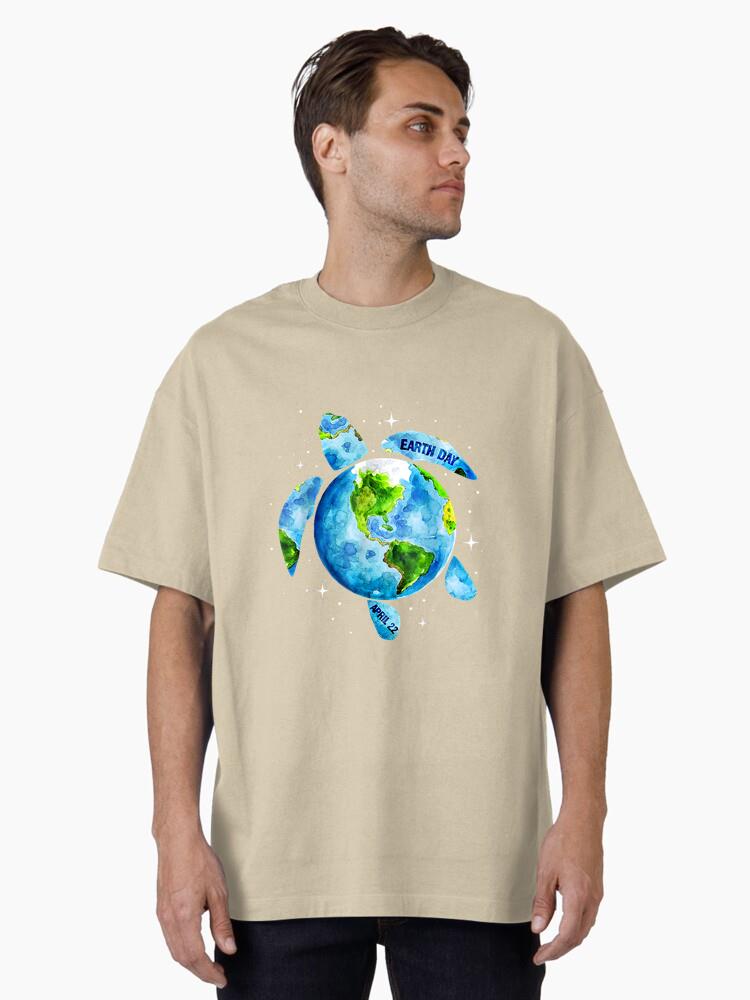 Earth Day 2022 Restore Earth Sea Turtle Art Save the Planet Oversized T-Shirt - Image 2
