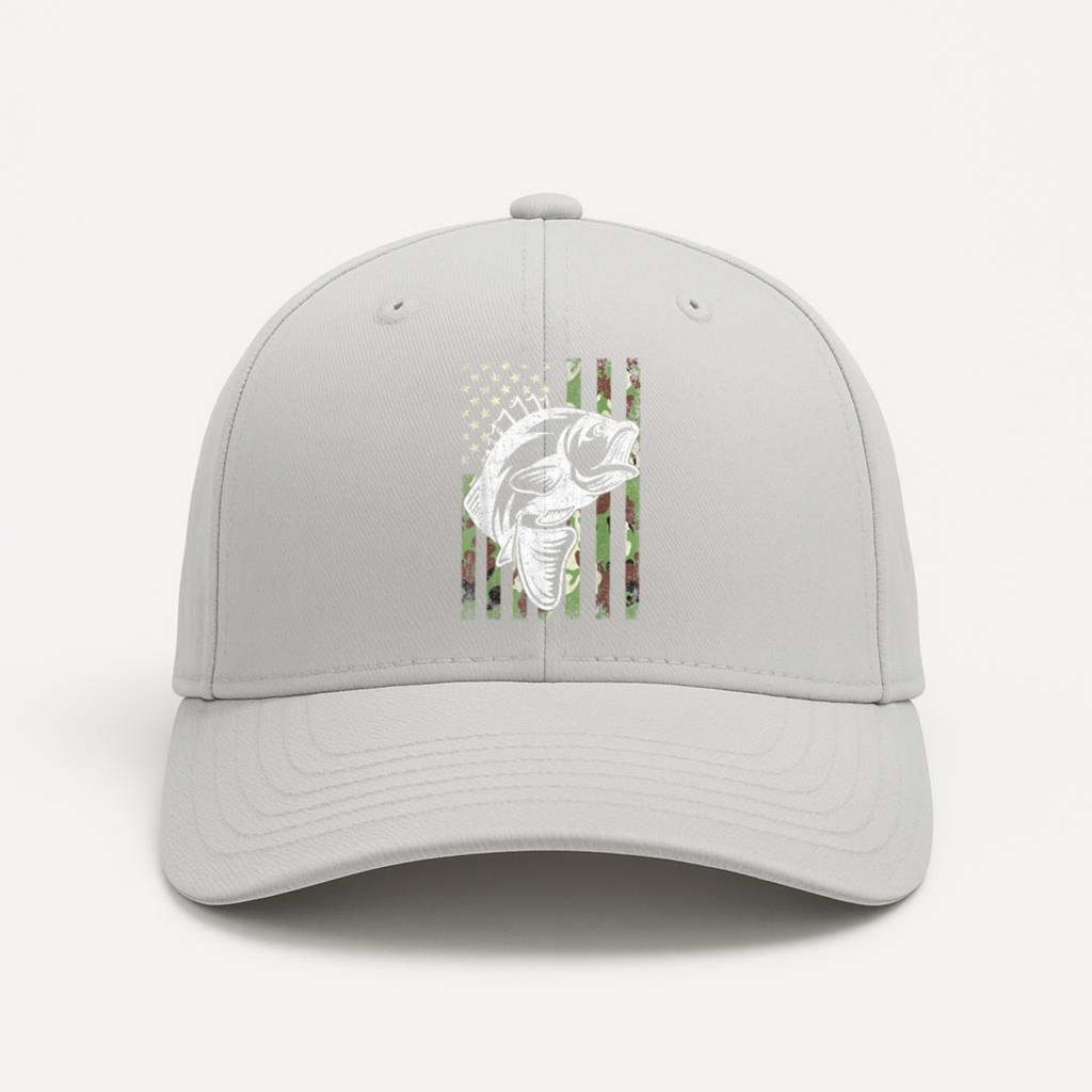 Fishing Camouflage USA Flag Bass Cotton Twill Cap 
