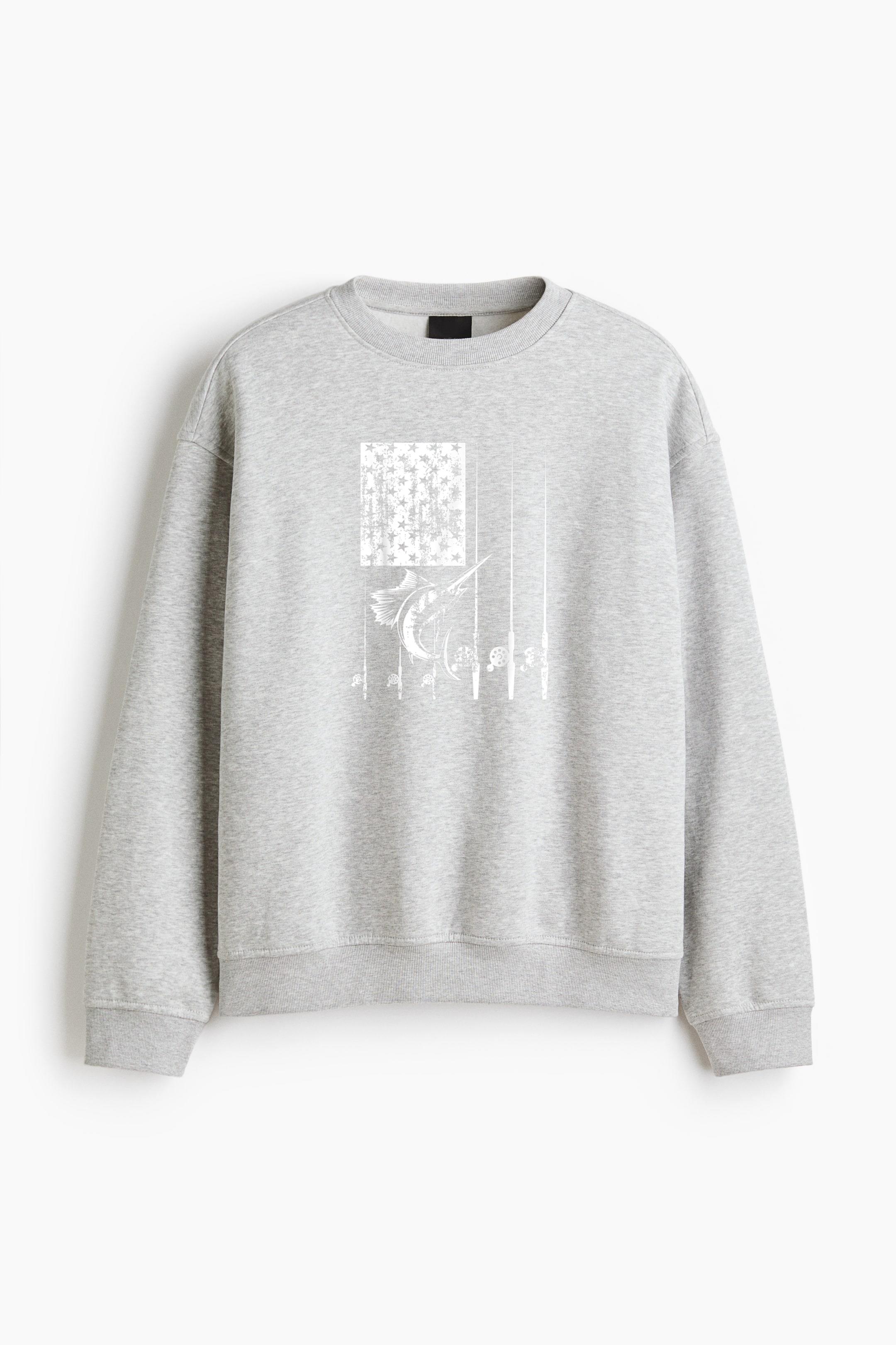 Fishing Rod US American Flag Hunting Regular Fit Printed Sweatshirt 