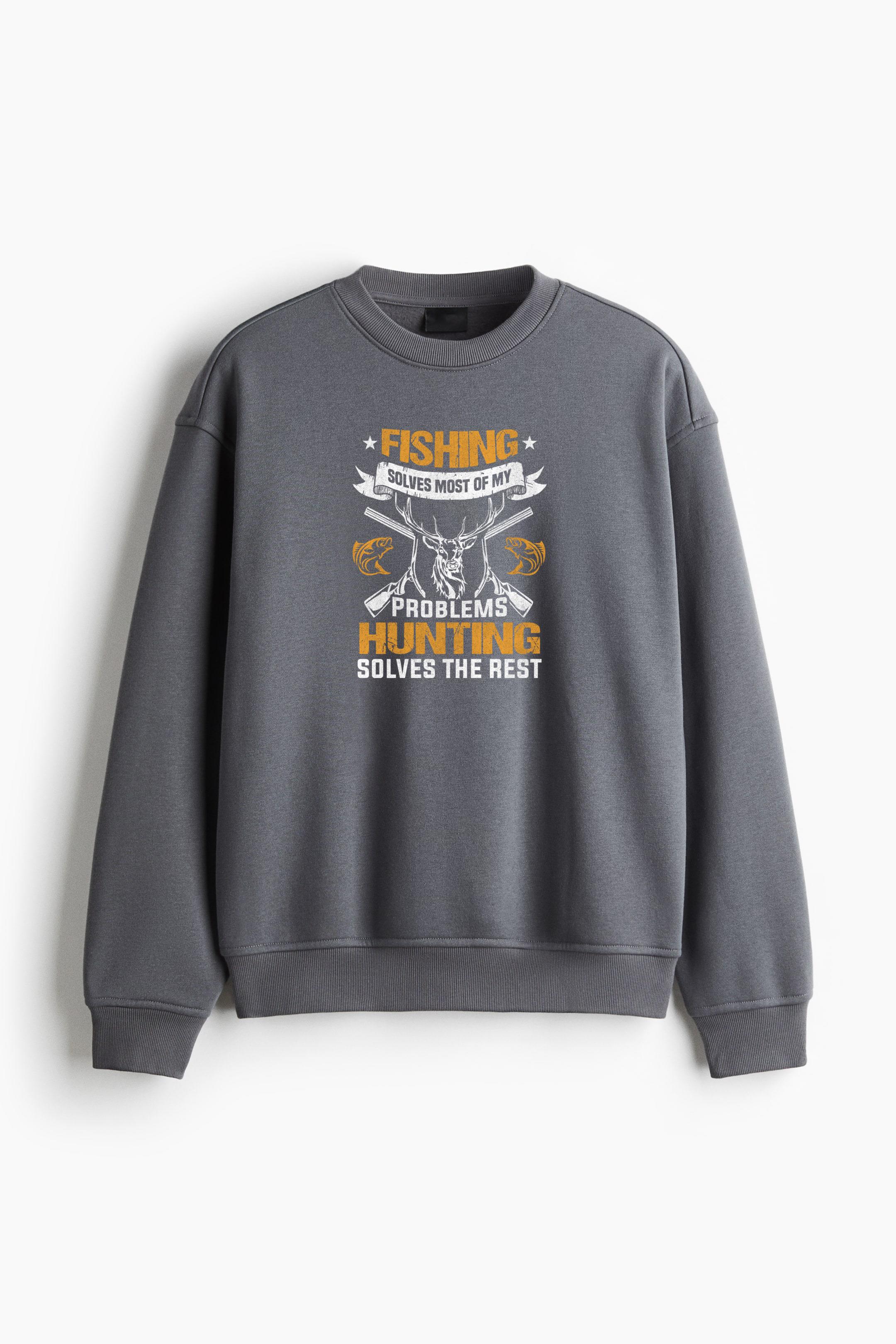 Fishing Solves Most Of My Problems Deer Regular Fit Printed Sweatshirt - Image 2