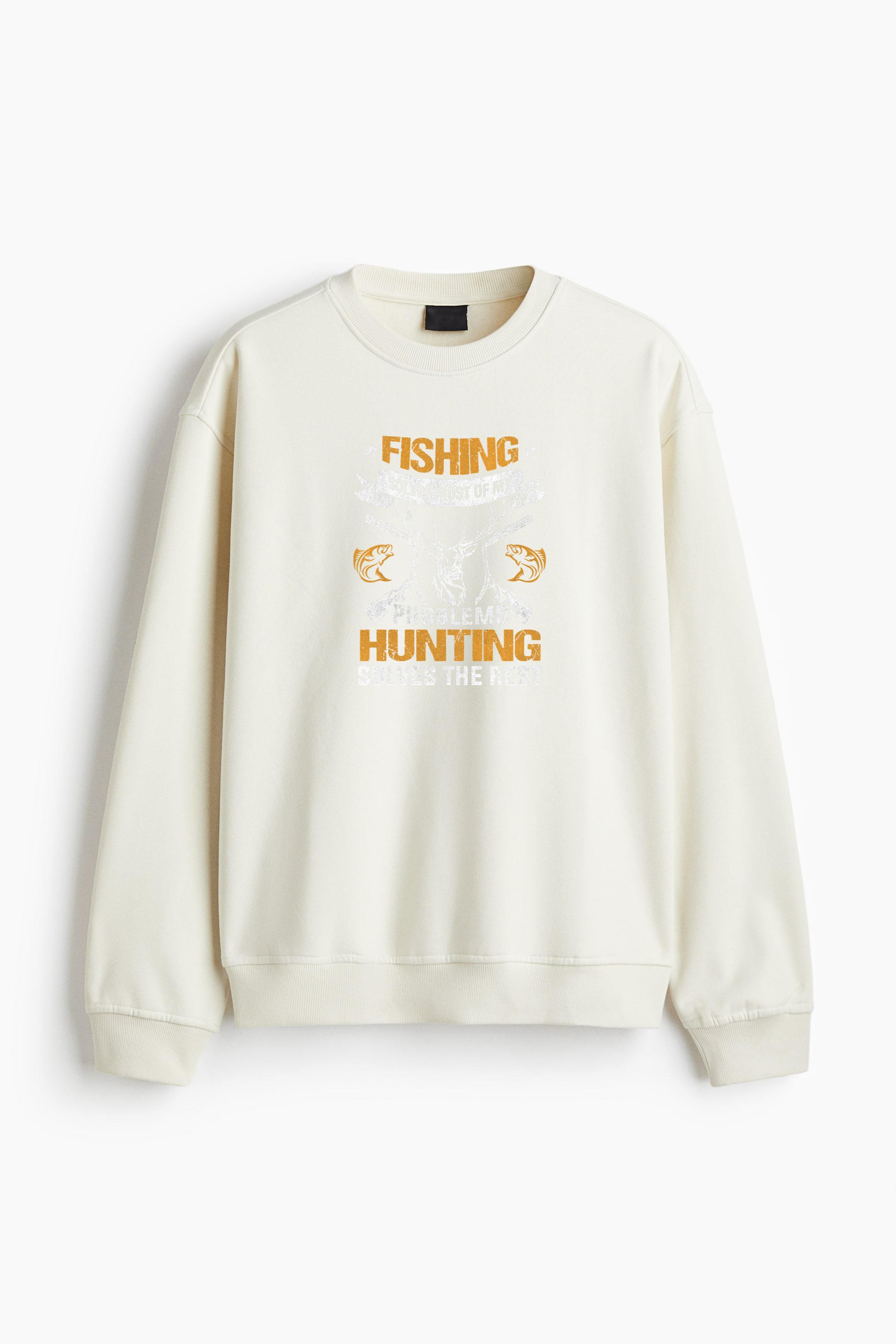 Fishing Solves Most Of My Problems Deer Regular Fit Printed Sweatshirt - Image 4