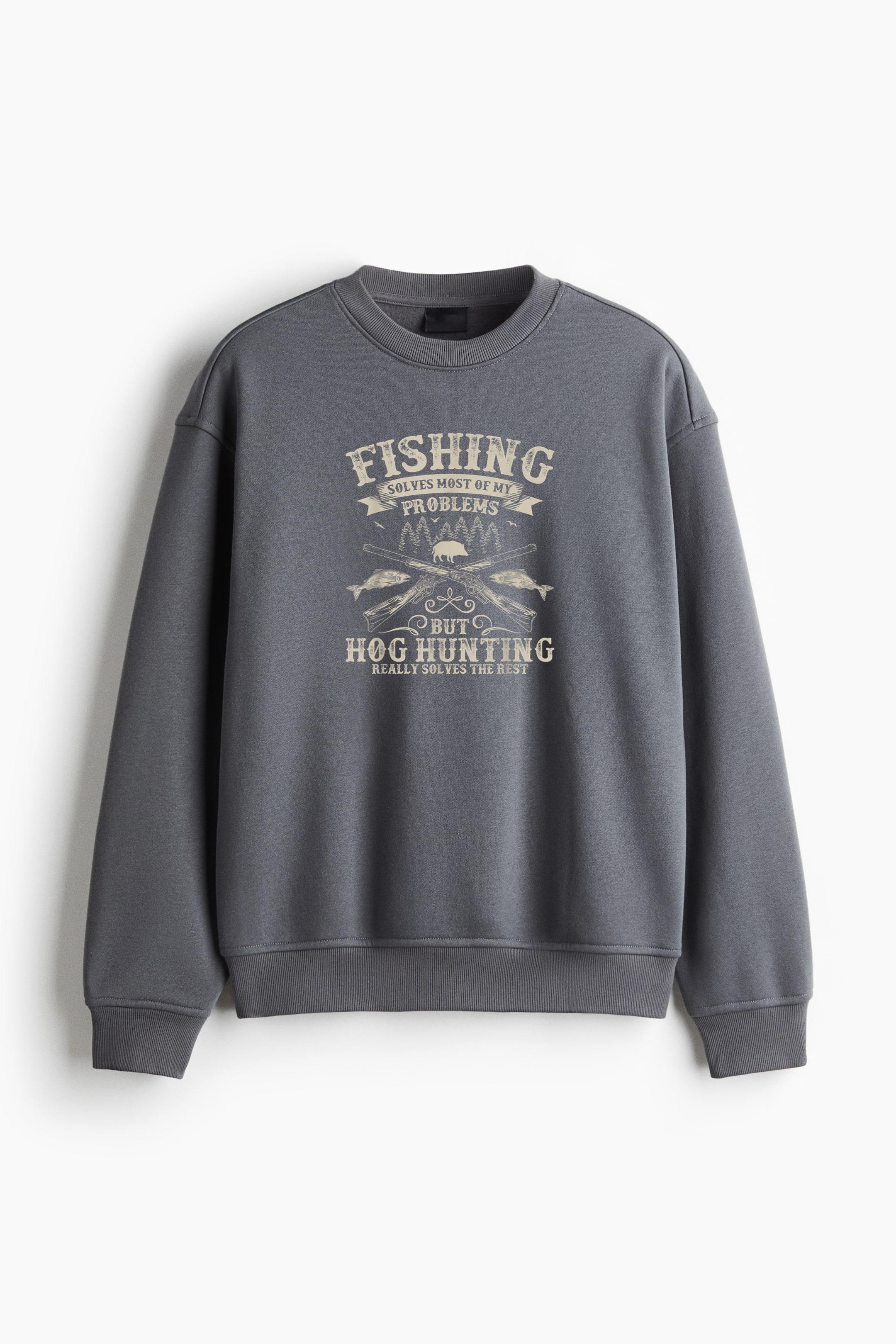 Fishing Solves Most Problems Regular Fit Printed Sweatshirt - Image 2