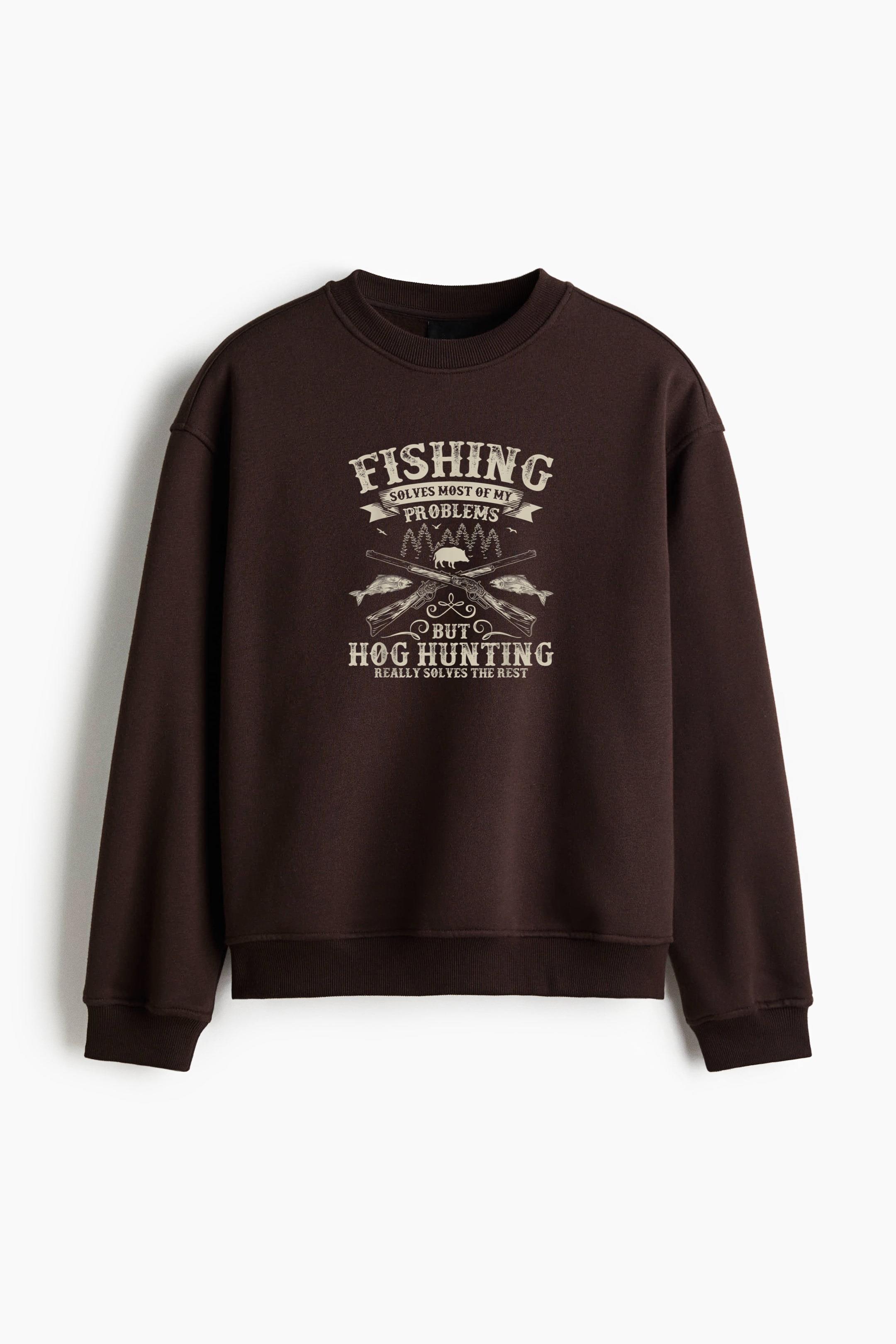 Fishing Solves Most Problems Regular Fit Printed Sweatshirt - Image 3