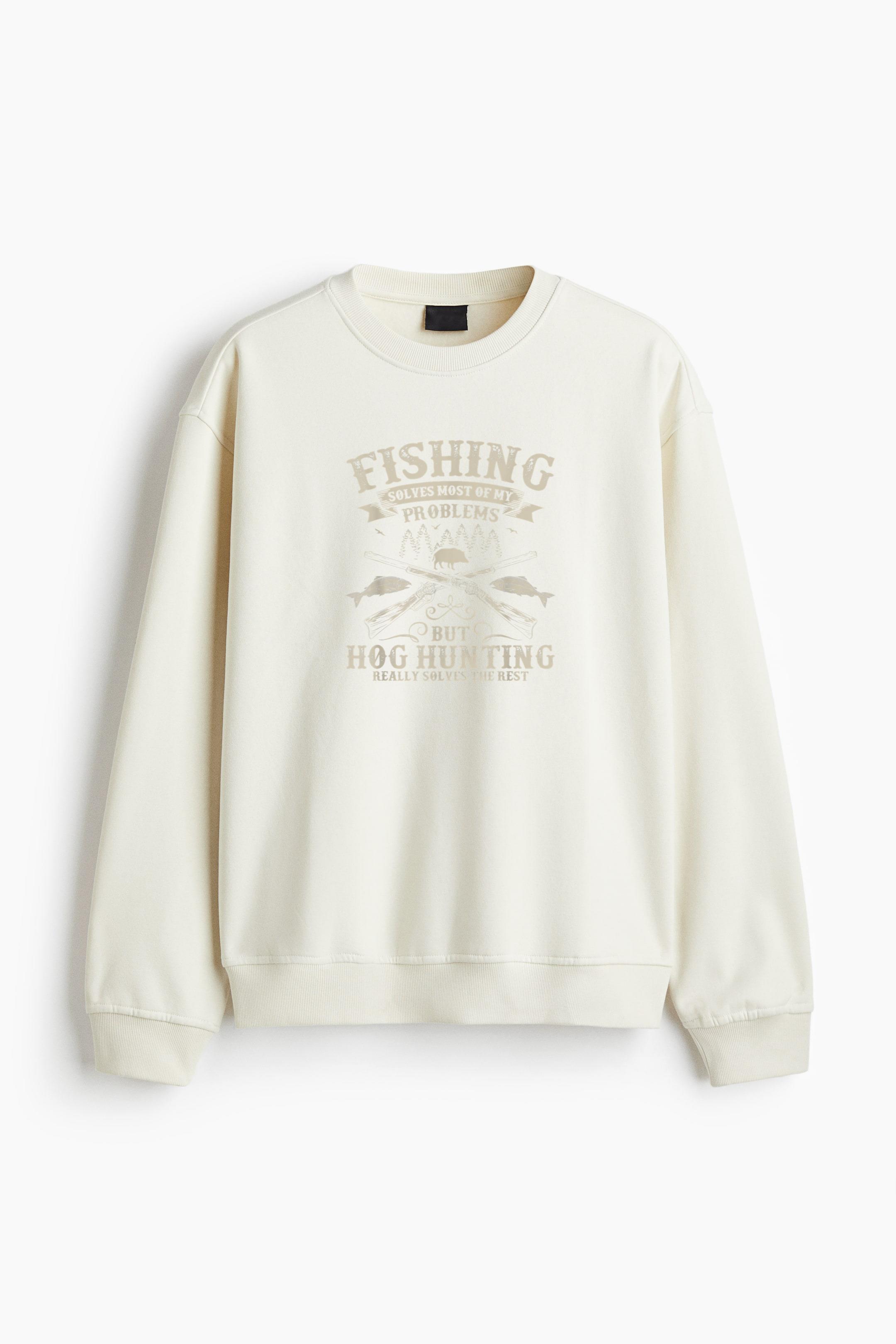 Fishing Solves Most Problems Regular Fit Printed Sweatshirt - Image 4