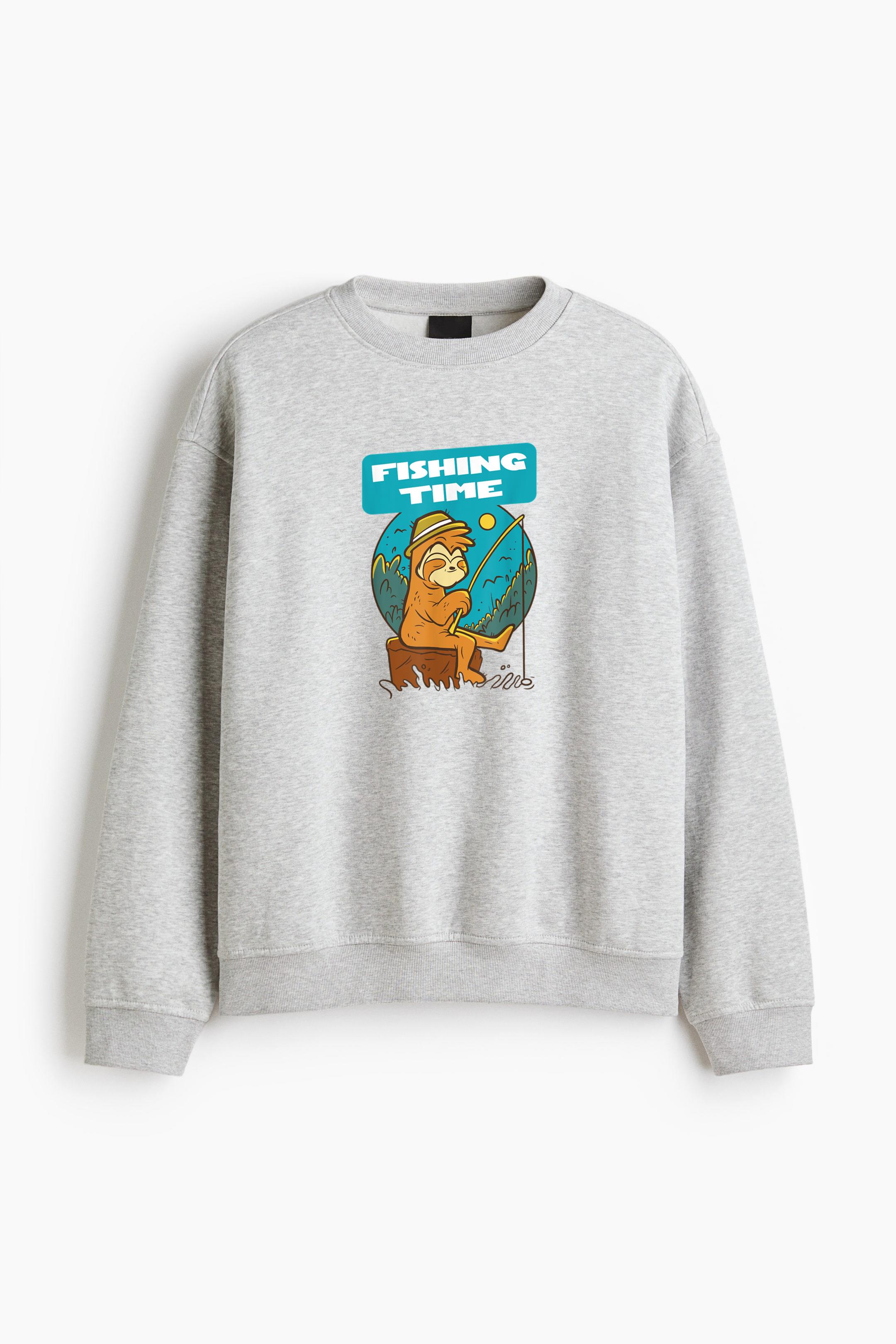 Fishing Time Sloth Regular Fit Printed Sweatshirt 