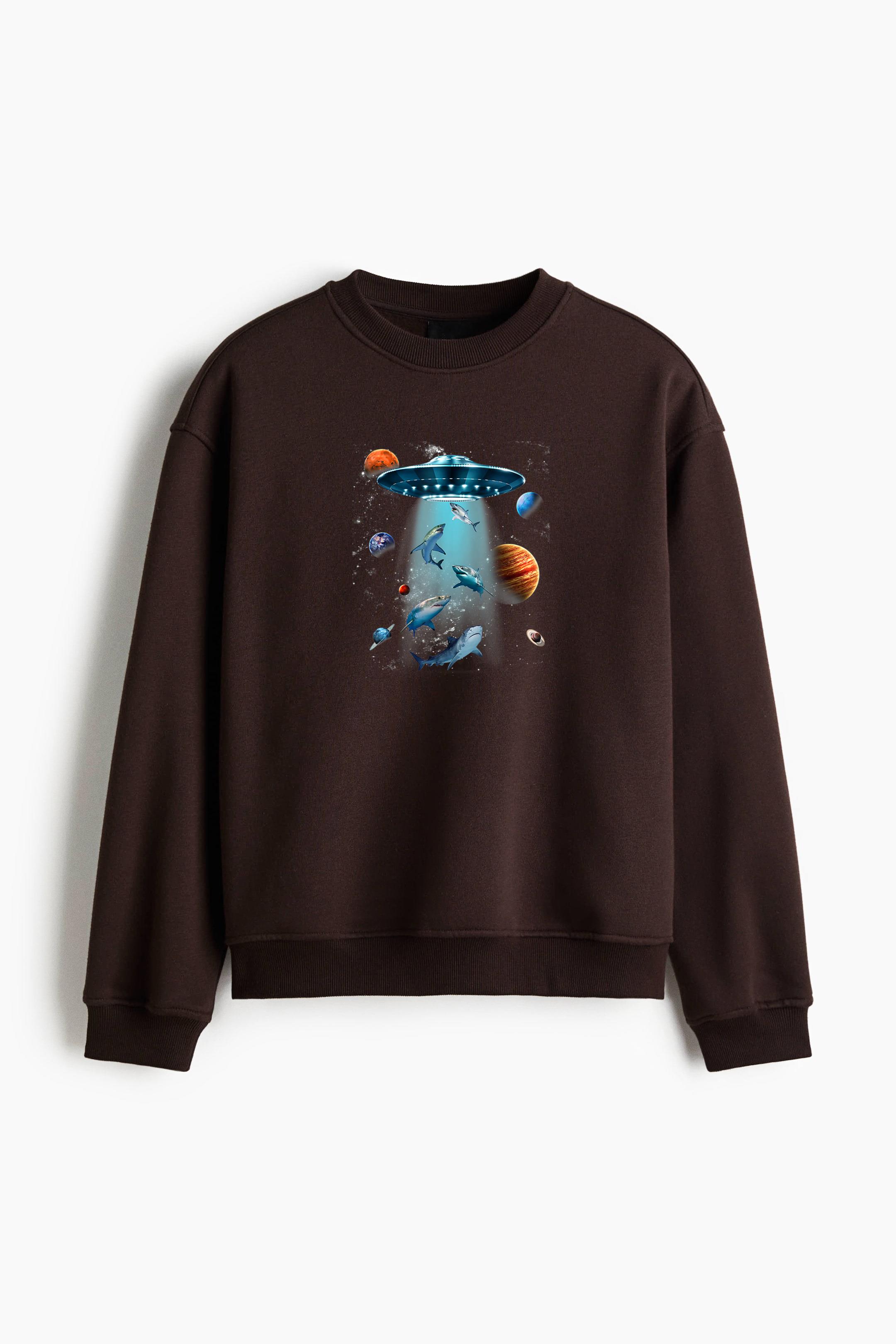 Galaxy Fish Shark Space UFO Alien Regular Fit Printed Sweatshirt - Image 3