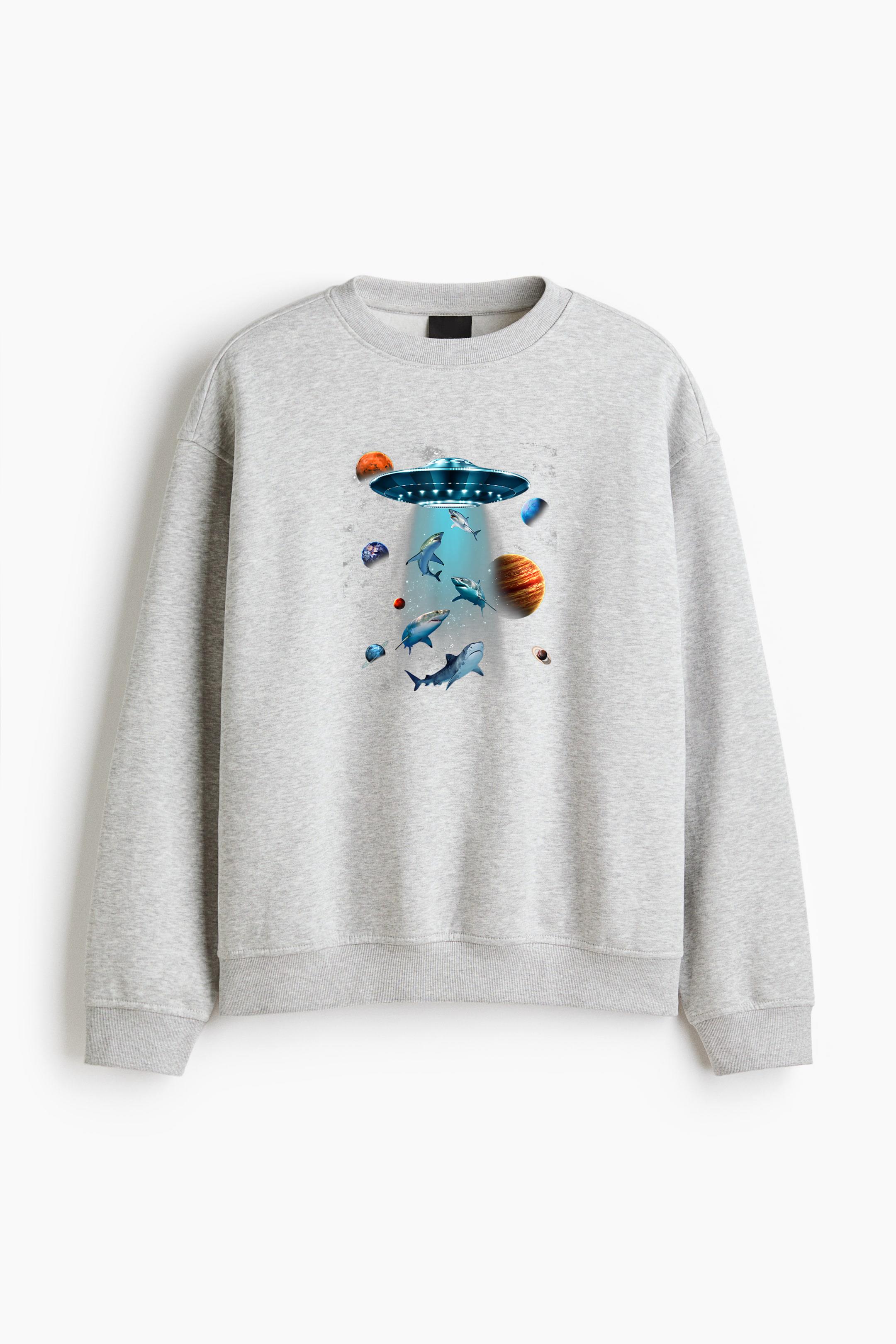 Galaxy Fish Shark Space UFO Alien Regular Fit Printed Sweatshirt 