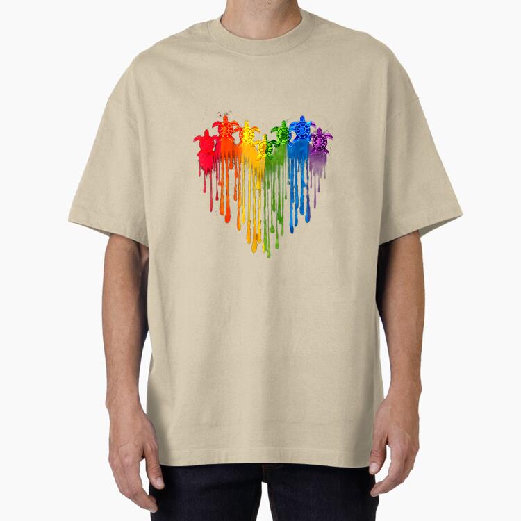 LGBT Turtle Heart Rainbow Oversized T-Shirt 