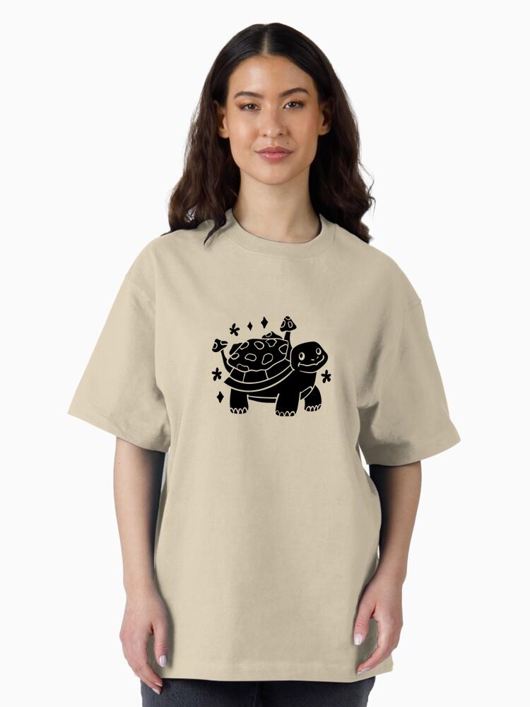 Playful Cartoon Turtle Design With Mushrooms Oversized T-Shirt - Image 3