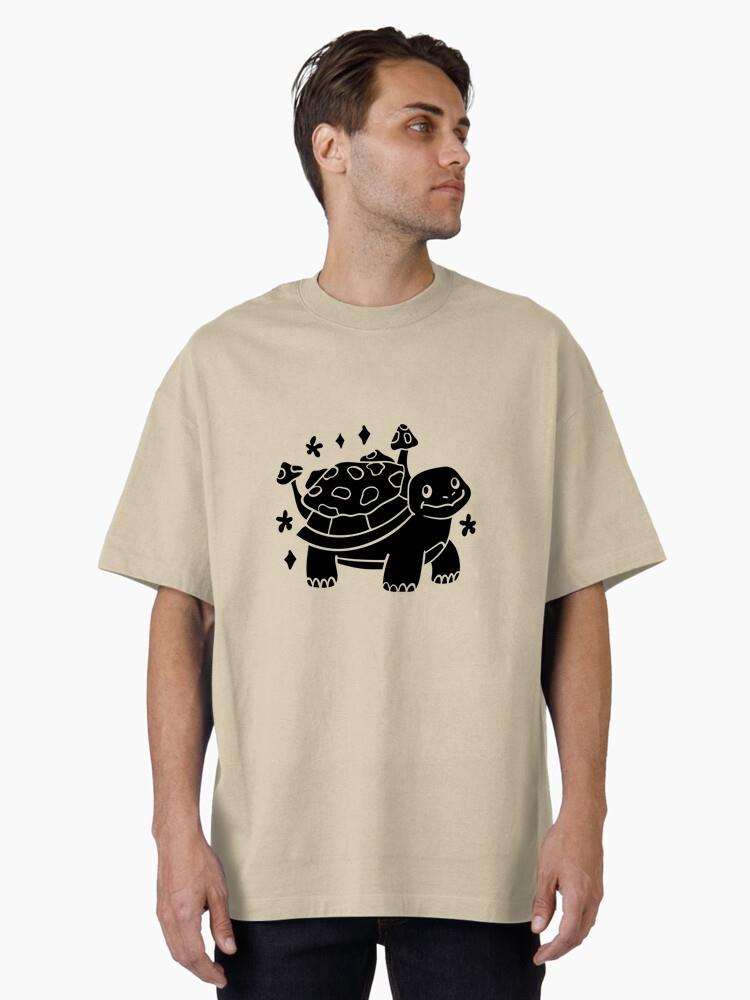 Playful Cartoon Turtle Design With Mushrooms Oversized T-Shirt - Image 2