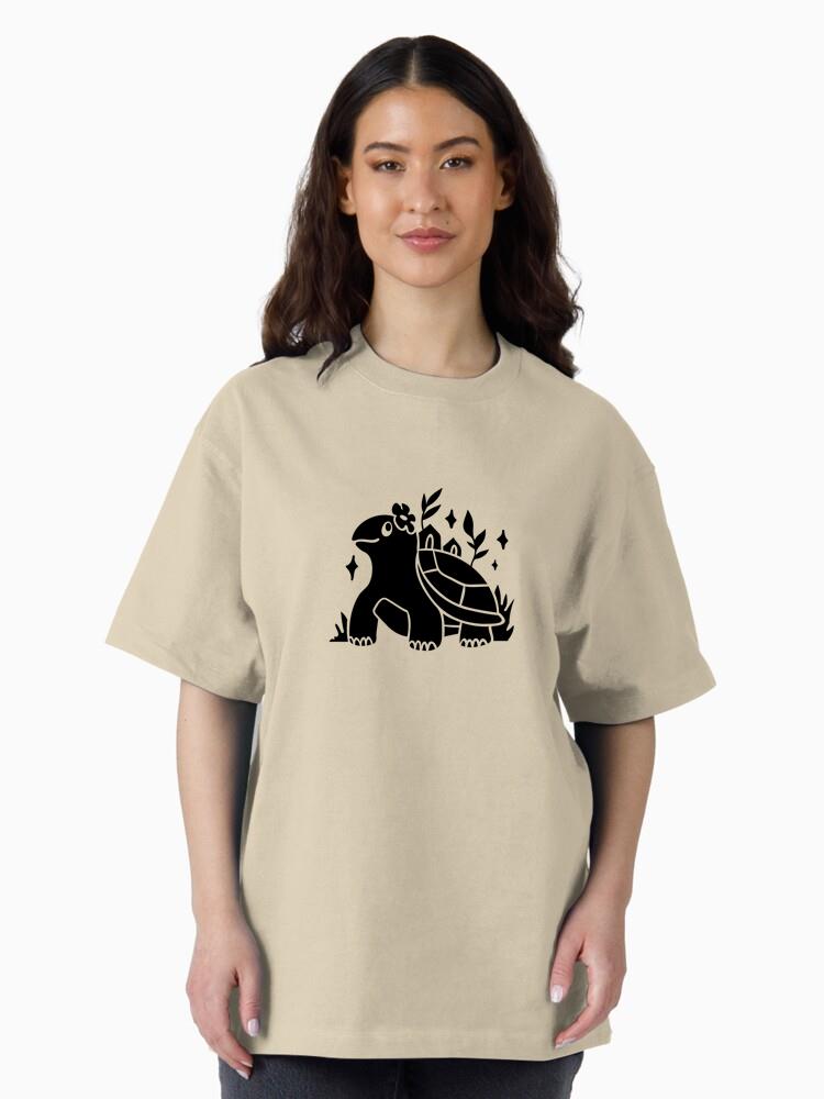 Playful Turtle Character Design With Floral Accents Oversized T-Shirt - Image 3