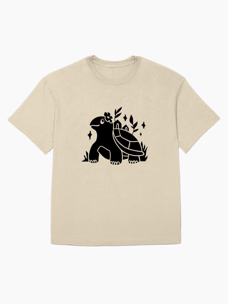 Playful Turtle Character Design With Floral Accents Oversized T-Shirt - Image 4