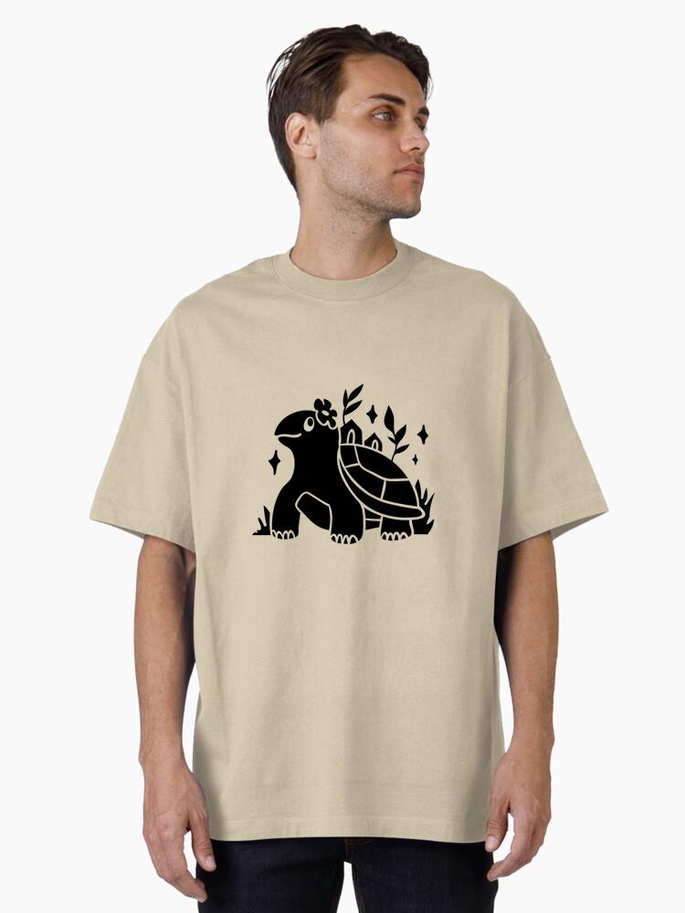 Playful Turtle Character Design With Floral Accents Oversized T-Shirt - Image 2