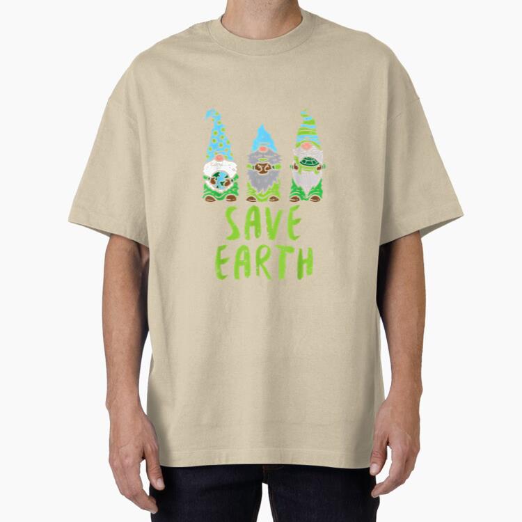 Three Gnomes Plant Turtle Save Earth Oversized T-Shirt 
